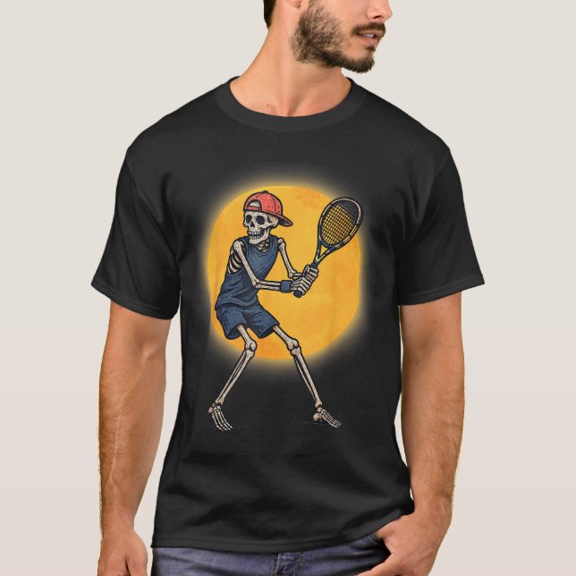 Halloween Skeleton Tennis Spooky Costume T-Shirt (Front)
