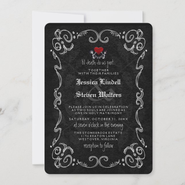 Halloween Skeleton "TIL DEATH" RECEPTION INFO BACK Invitation (Front)