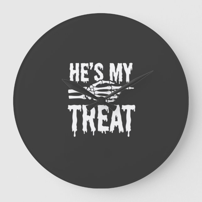 Halloween Skeleton Treat Dripping Typography Desig Large Clock (Front)