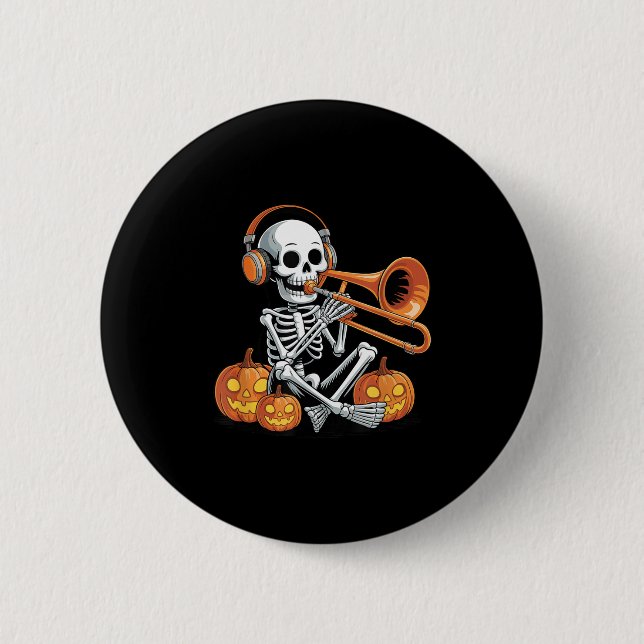 Halloween Skeleton Trombone Trombonist  6 Cm Round Badge (Front)