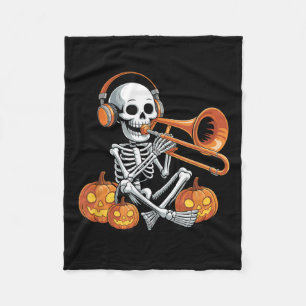 Halloween Skeleton Trombone Trombonist Fleece Blanket
