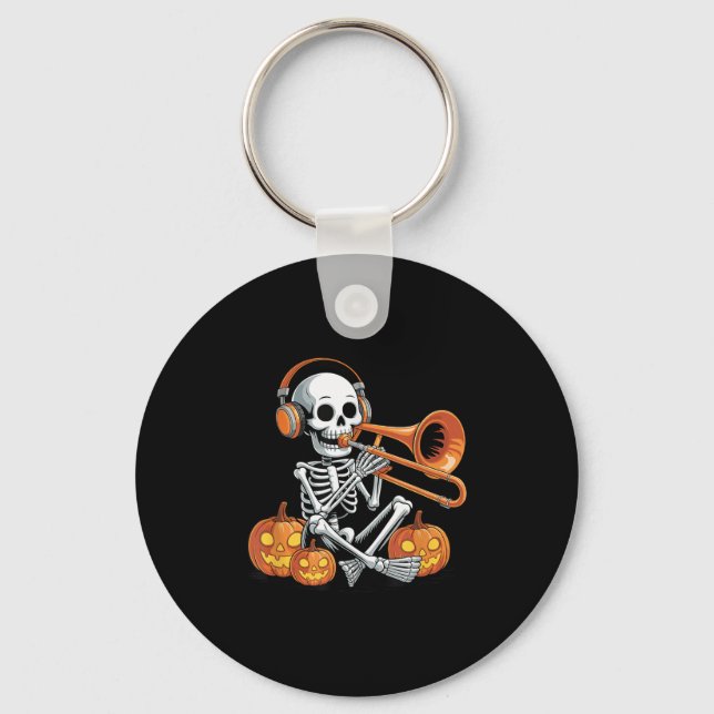 Halloween Skeleton Trombone Trombonist  Key Ring (Front)