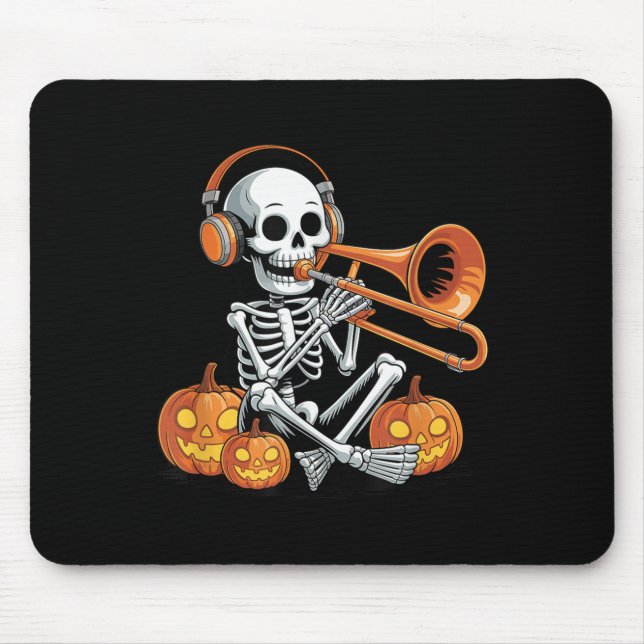 Halloween Skeleton Trombone Trombonist  Mouse Mat (Front)