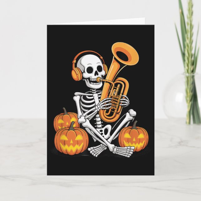 Halloween Skeleton Tuba Tubist  Card (Front)
