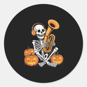 Halloween Skeleton Tuba Tubist  Classic Round Sticker