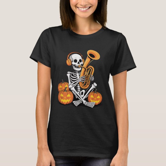 Halloween Skeleton Tuba Tubist  T-Shirt (Front)