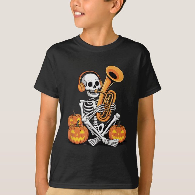 Halloween Skeleton Tuba Tubist  T-Shirt (Front)