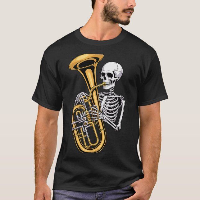 Halloween Skeleton Tuba Tubist  T-Shirt (Front)