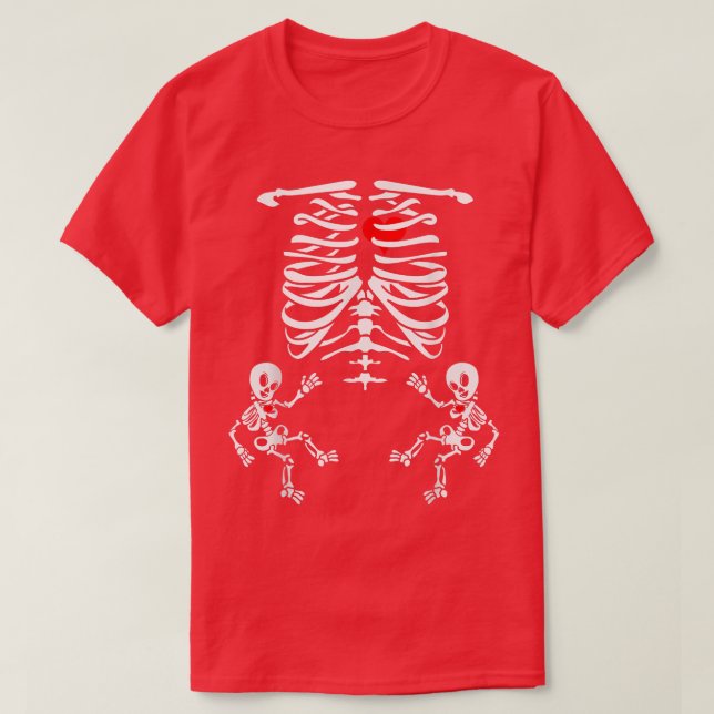 Halloween Skeleton Twins Gender Reveal Baby Shower T-Shirt (Design Front)