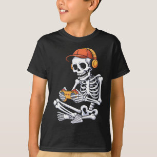 Halloween Skeleton Video Gaming Gamer Boys Men Tee