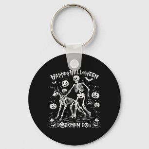 Halloween Skeleton Walking Doberman Dog Key Ring