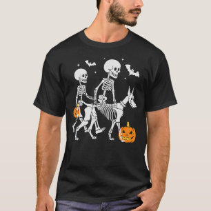 Halloween Skeleton Walking Doberman Dog T-Shirt