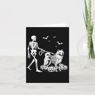 Halloween Skeleton Walking Samoyed Dog Card