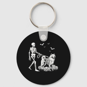Halloween Skeleton Walking Samoyed Dog Key Ring