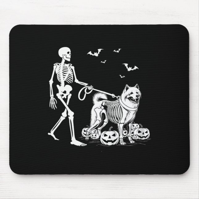 Halloween Skeleton Walking Samoyed Dog  Mouse Mat (Front)