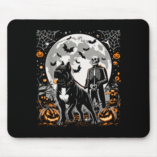Halloween Skeleton Walking Skeletal Cane Corso Dog Mouse Mat (Front)