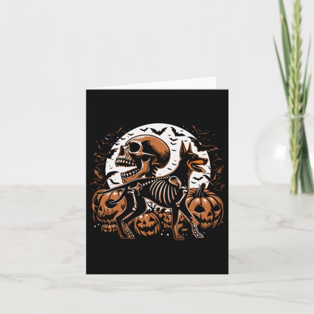 Halloween Skeleton Walking Skeletal Doberman Dog  Card (Front)