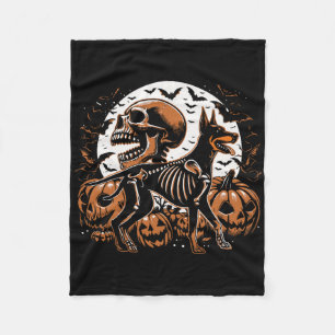 Halloween Skeleton Walking Skeletal Doberman Dog Fleece Blanket
