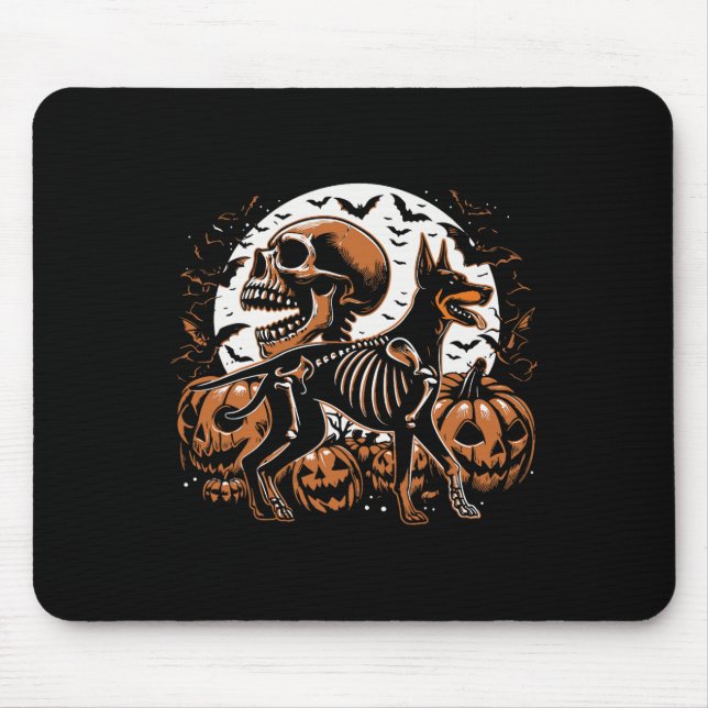 Halloween Skeleton Walking Skeletal Doberman Dog  Mouse Mat (Front)