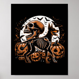 Halloween Skeleton Walking Skeletal Doberman Dog  Poster