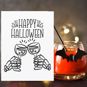 Halloween Skeleton Wine Toast Photo Pumpkin Modern Card