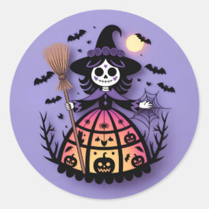 Halloween Skeleton Witch Classic Round Sticker