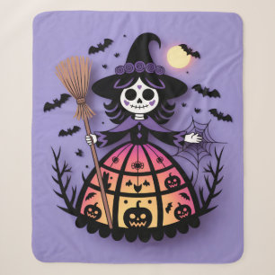 Halloween Skeleton Witch Sherpa Blanket