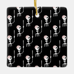 Halloween skeleton with a sword ceramic ornament