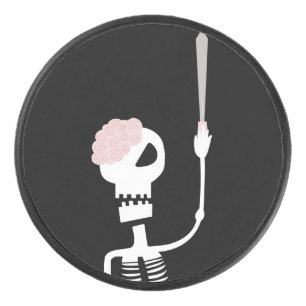 Halloween skeleton with a sword  hockey puck