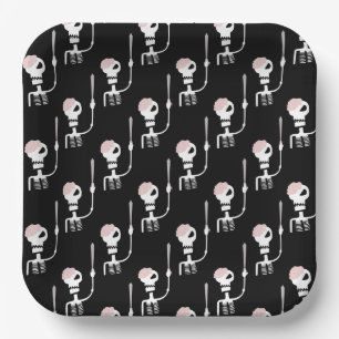 Halloween skeleton with a sword paper plate