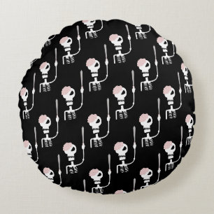 Halloween skeleton with a sword round cushion