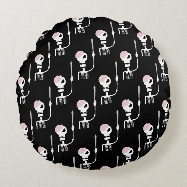 Halloween skeleton with a sword  round cushion (Front)
