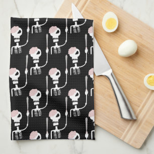 Halloween skeleton with a sword tea towel