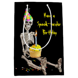 Halloween Skeleton With Birthday Cake  Medium Gift Bag