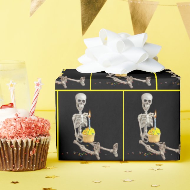 Halloween Skeleton With Birthday Cake Wrapping Paper (Birthday Party)