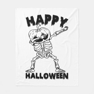 Halloween Skeleton with Pumpkin - Happy Halloween Fleece Blanket
