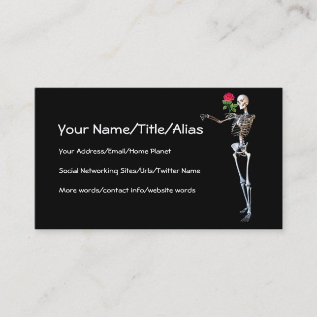Halloween Skeleton With Rose Business Card (Front)