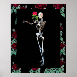 Halloween Skeleton With Rose Poster