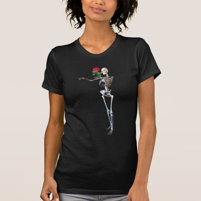 Halloween Skeleton With Rose T-Shirt (Front)