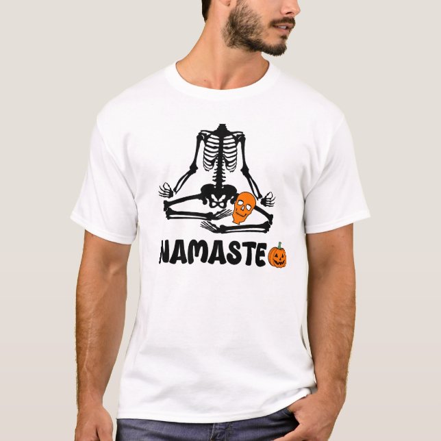 Halloween Skeleton Yoga Namaste funny  T-Shirt (Front)