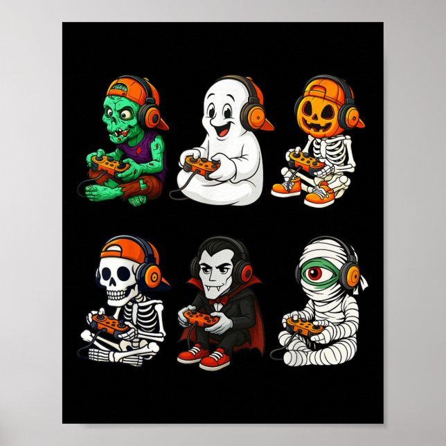 Halloween Skeleton, Zombie Gamer Video Gaming  Poster (Front)