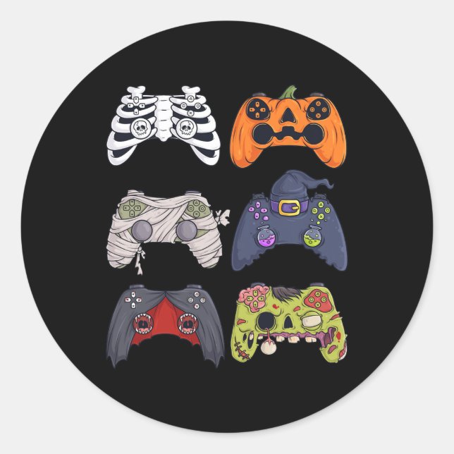 Halloween Skeleton Zombie Gaming Controllers Mummy Classic Round Sticker (Front)