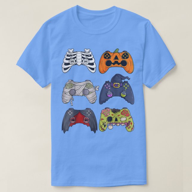 Halloween Skeleton Zombie Gaming Controllers Mummy T-Shirt (Design Front)