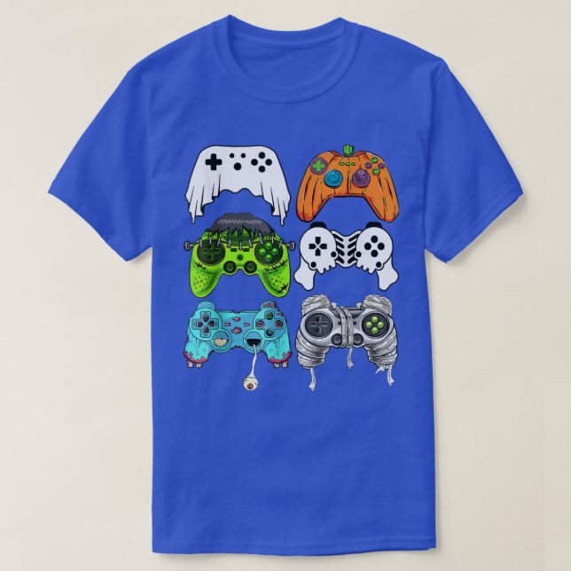 Halloween Skeleton Zombie Gaming Controllers Mummy T-Shirt (Design Front)