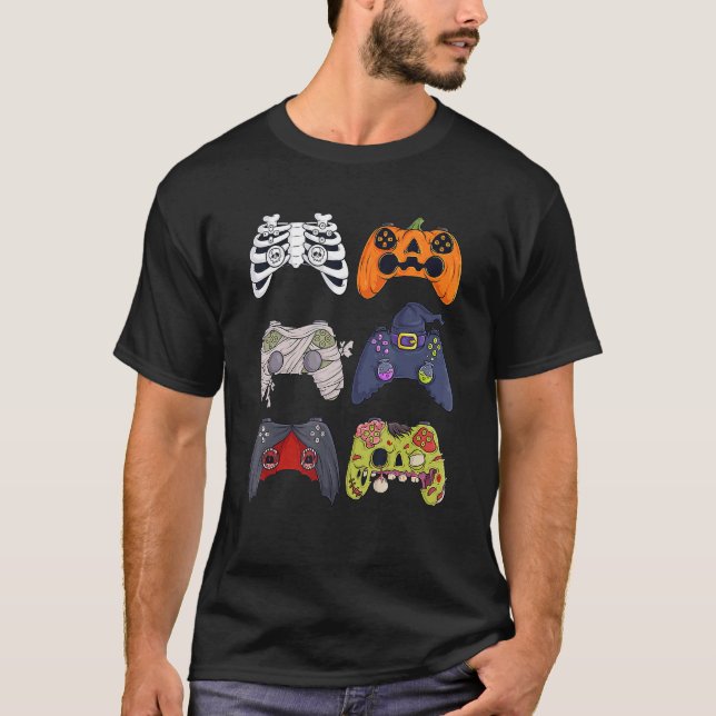 Halloween Skeleton Zombie Gaming Controllers Mummy T-Shirt (Front)