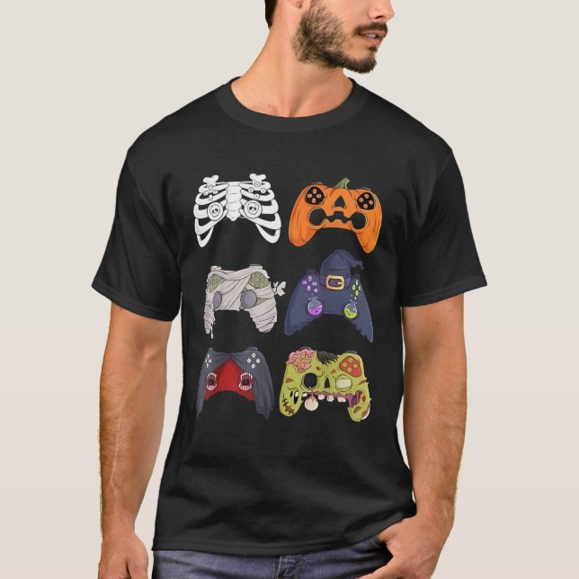 Halloween Skeleton Zombie Gaming Controllers Mummy T-Shirt (Front)