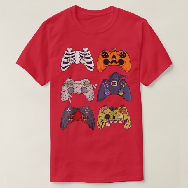 Halloween Skeleton Zombie Gaming Controllers Mummy T-Shirt (Design Front)