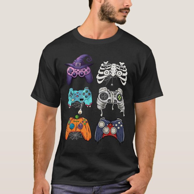 Halloween Skeleton Zombie Gaming Controllers Mummy T-Shirt (Front)