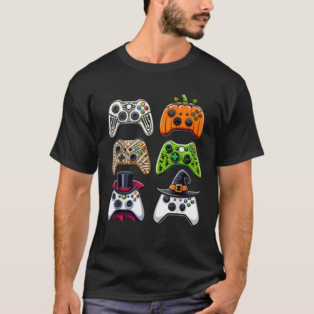 Halloween Skeleton Zombie Gaming Controllers Mummy T-Shirt (Front)