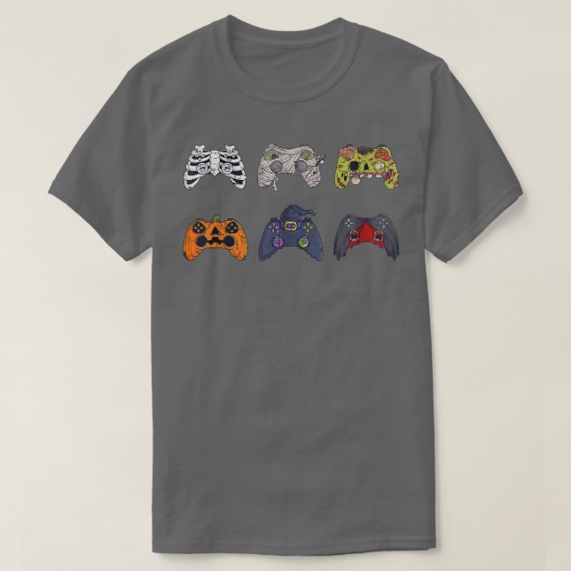 Halloween Skeleton Zombie Gaming Controllers Mummy T-Shirt (Design Front)